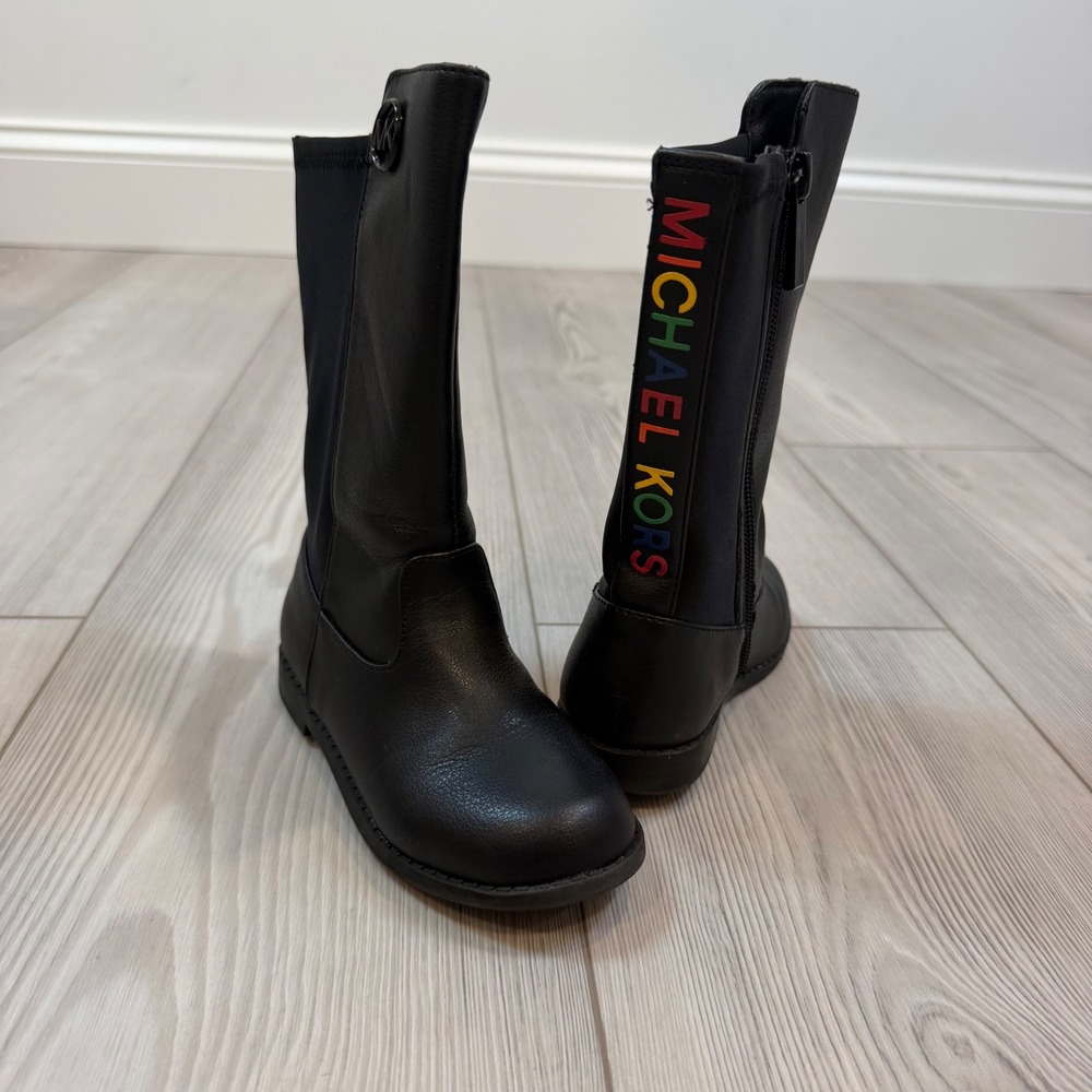 Michael Kors Emma Sundayz-T Black Rainbow Logo Tall Boots Toddler Size 9